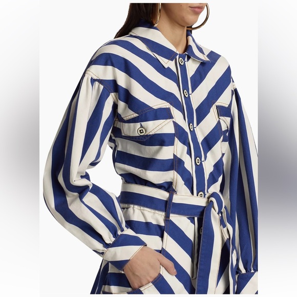 New! Farm rio Large blue combo striped long sleeve romper. - Picture 5 of 14